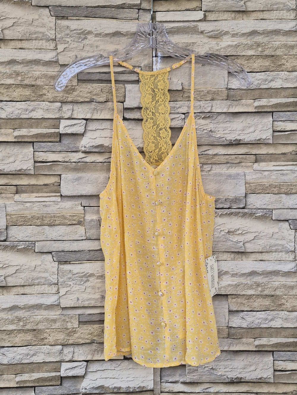 Sweet Wanderer Tank Top Women's M Yellow Racer Back NWT Feminine Cottagecore
